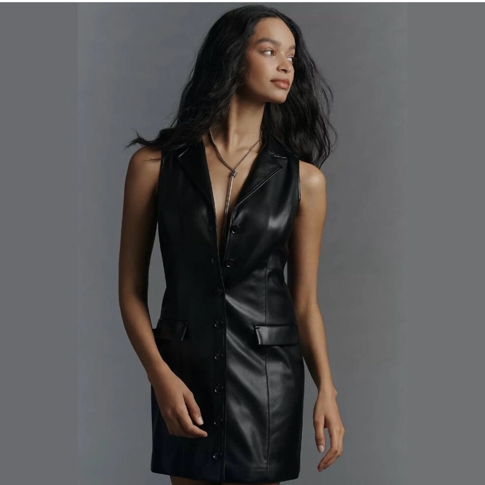 NEW PAIGE - Size 8, Graciella Faux Leather Mini Dress - Black - SHIPS FREE